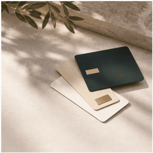 Layered access cards and warm architectural shadows for role-based permissions